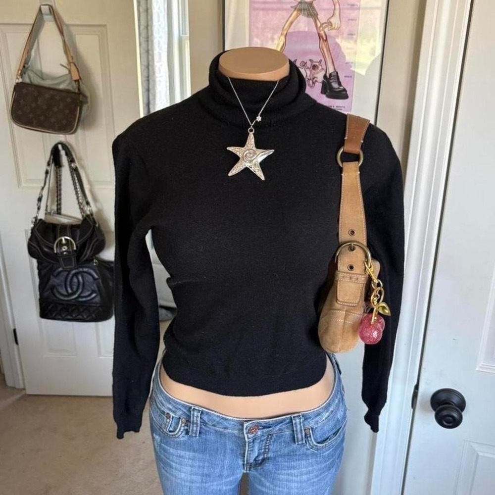 mondi city wool black fitted turtleneck long sleeve top